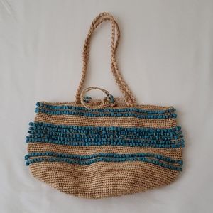 J. Crew Turquoise Accent Straw Tote